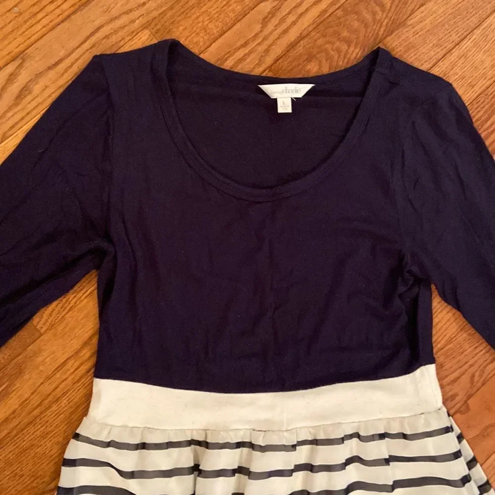 Charming Charlie dress - size L- t-shirt top - bottom lined blue and white